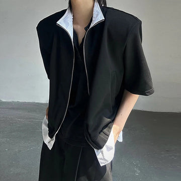 AIDASE  -  Summer Short Sleeve Lapel Zip-up Cardigan Fashion Contrast Color Men Shirt Streetwear Daily Casual Men's Patchwork Shirts aidase-shop